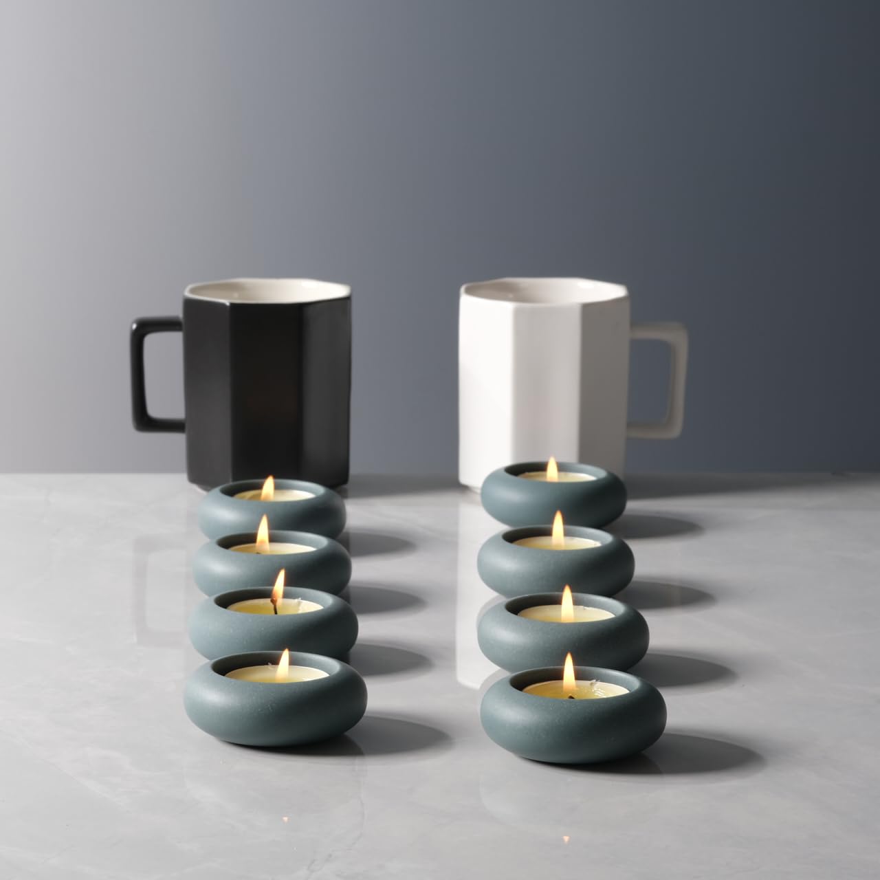 Optimize360 Handmade Decorative Pebble Tealight Candle Holders Set of 8