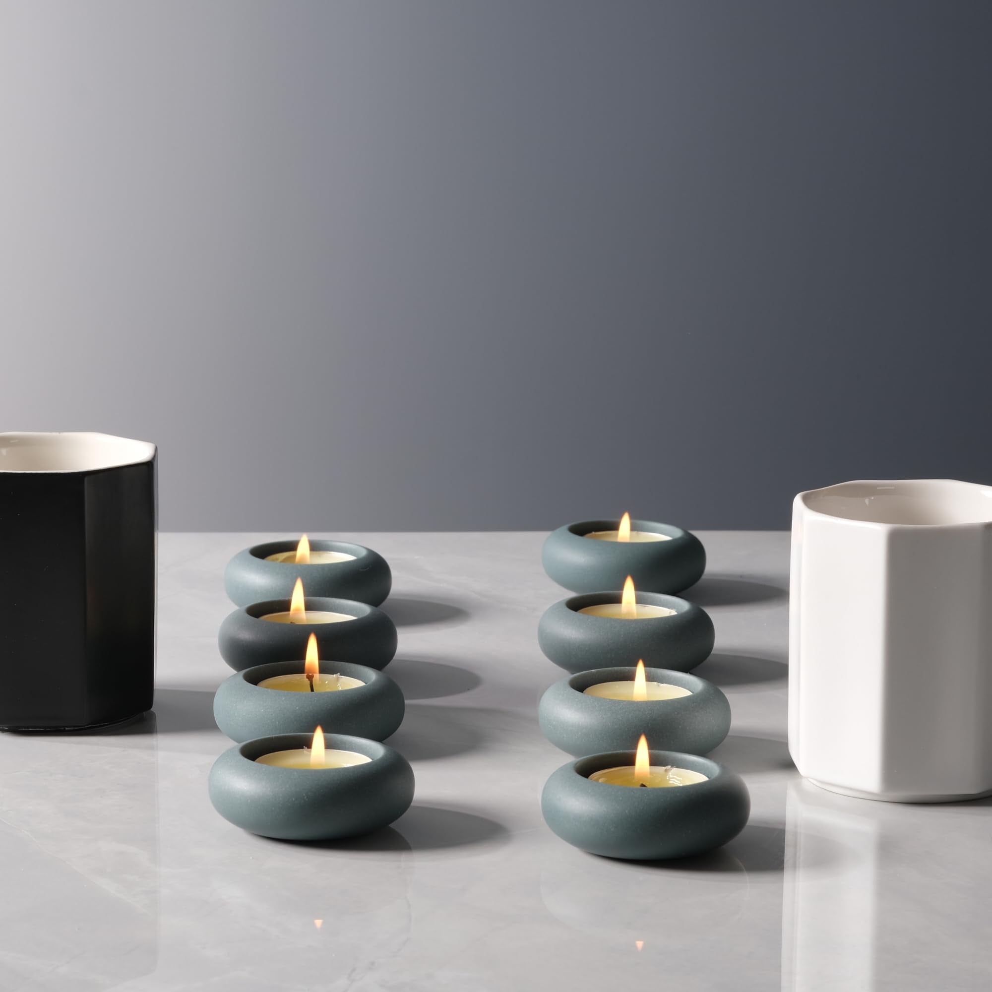 Optimize360 Handmade Decorative Pebble Tealight Candle Holders Set of 8